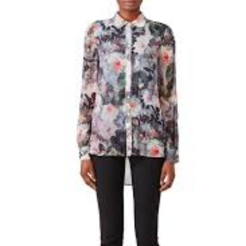 Badgley Mischka Blue Floral Blouse